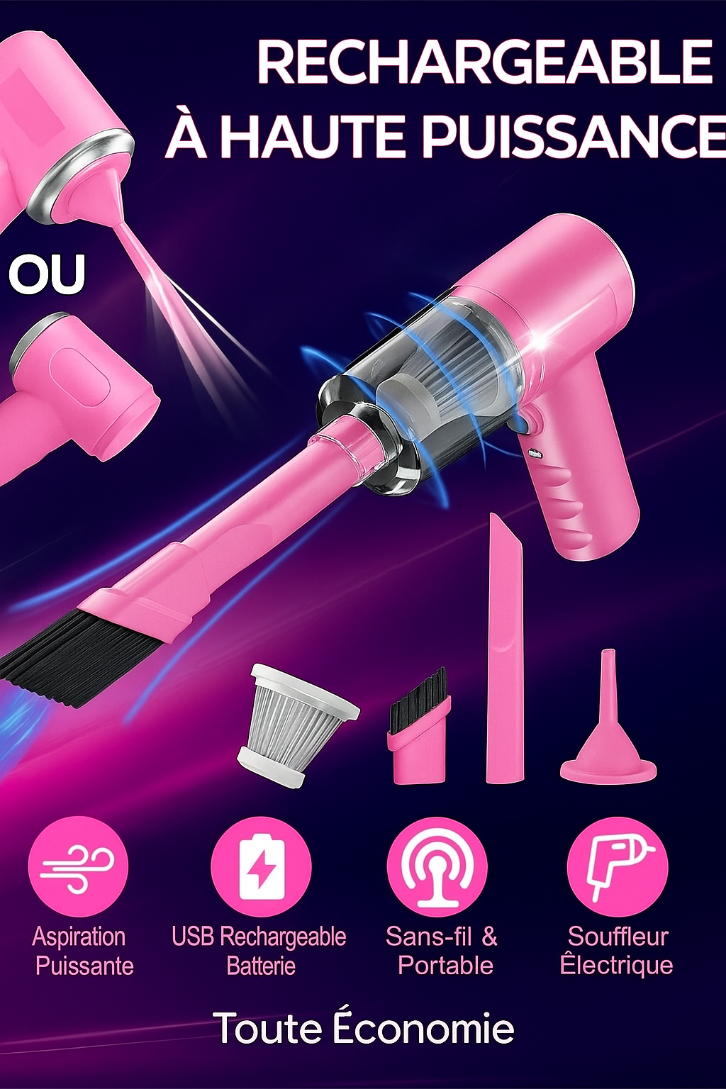 Aspirateur Soufflant 3 en 1 Rechargeable – Voiture, bureau & Maison