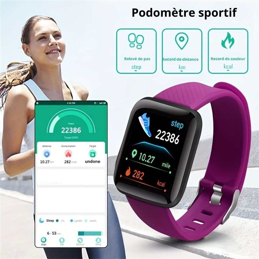 Montre intelligente unisexe compatibilité Android/iOS.