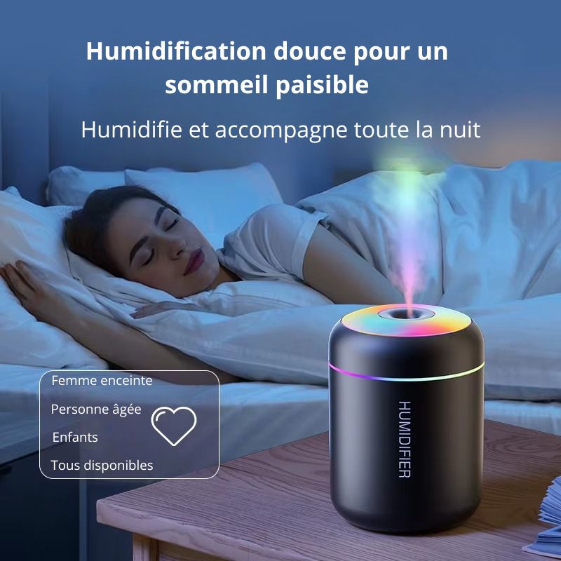 Mini humidificateur d’air USB 180 ml – diffuseur d’arômes et purificateur d’air compact.