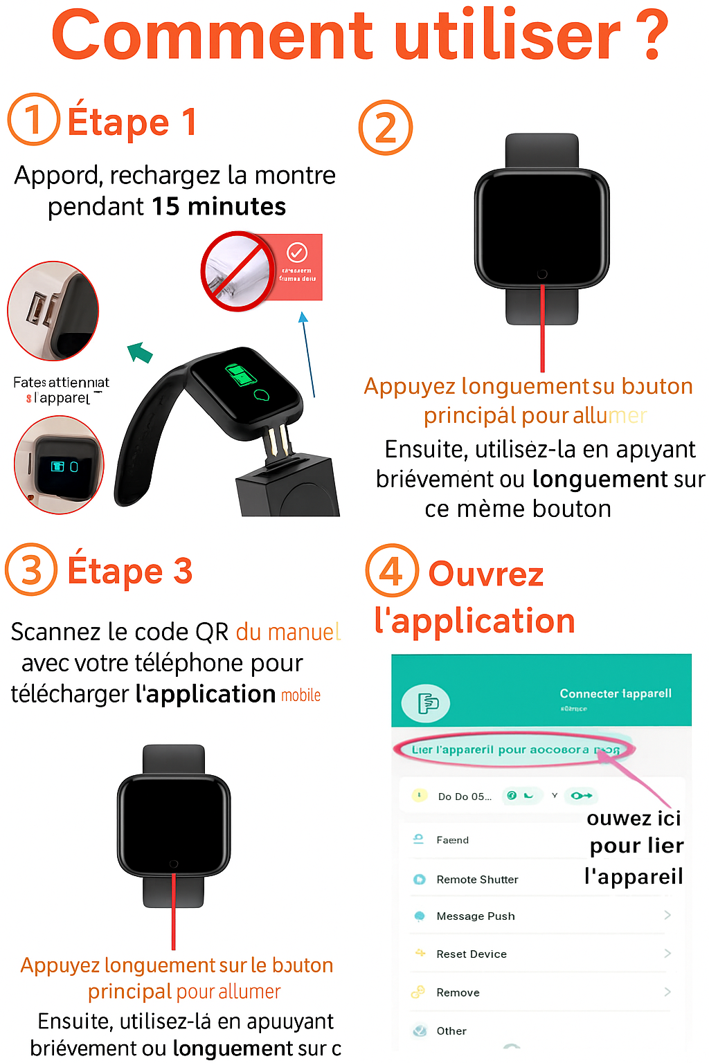Montre intelligente unisexe compatibilité Android/iOS.